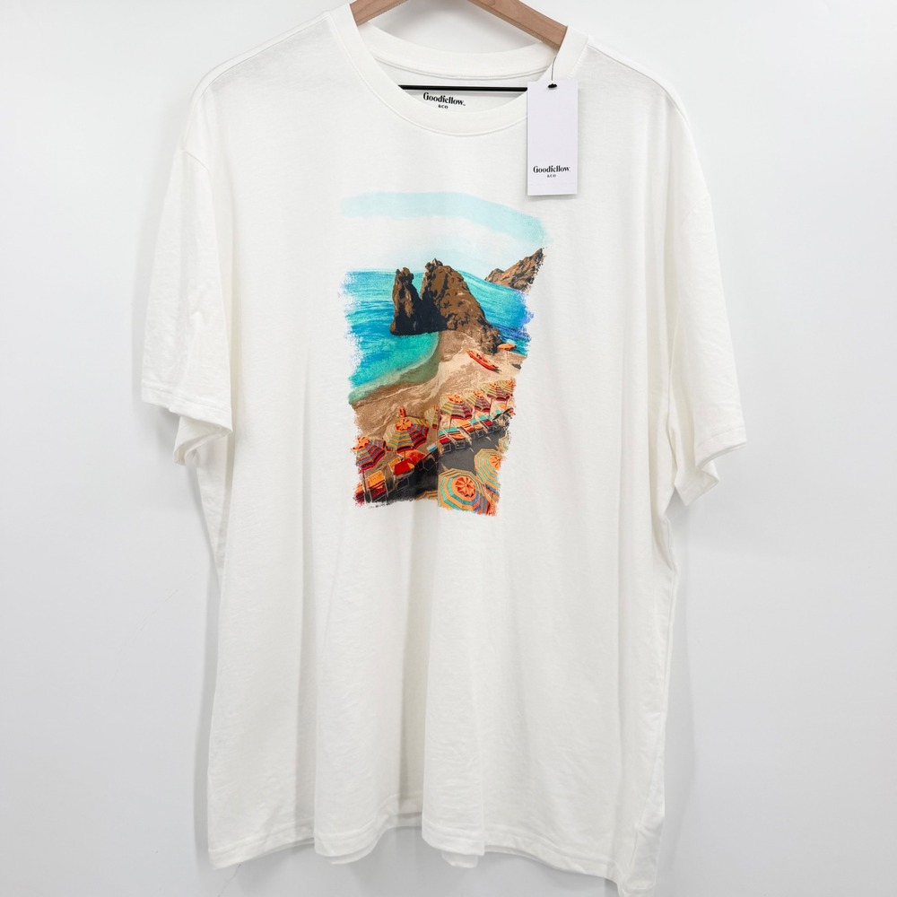 Goodfellow & Co Mens XXL White Beach Graphic T-Shirt Short Sleeve New NWT
